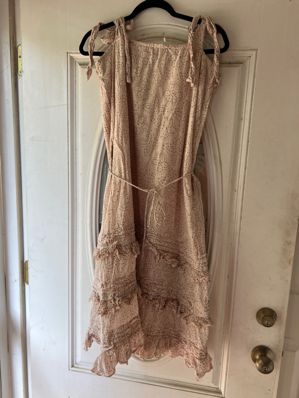 Cleobella Blush Pink Ruffle Button Top with Tan Dot Pattern - Picture 6 of 6